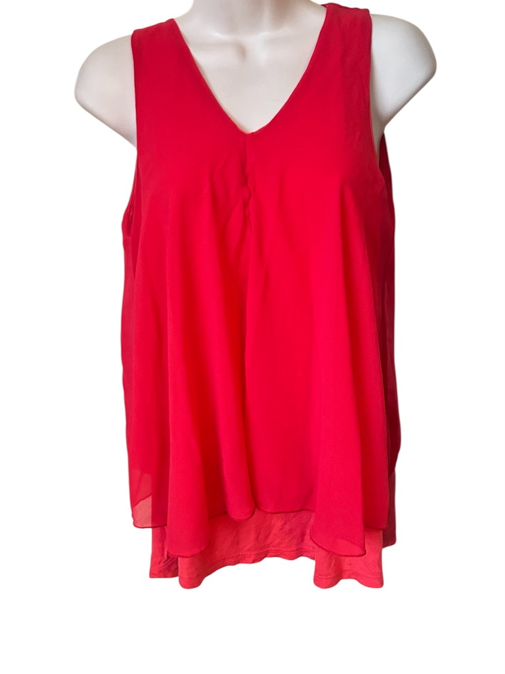 cha cha vente Red Sheer Layered Sleeveless Camisole, Sz PM